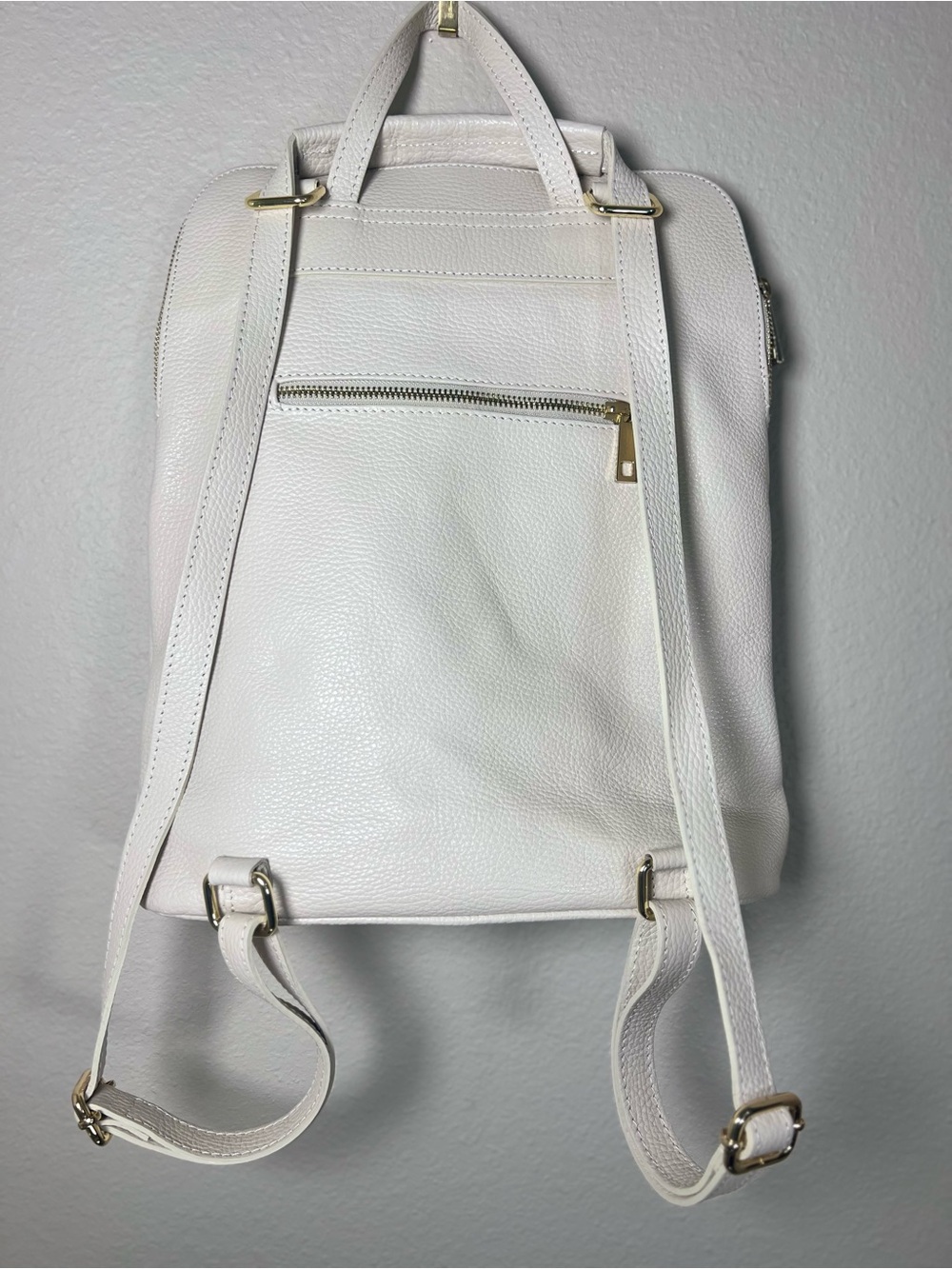 Italian Leather Convertible Backpack Purse White Pebbled Borse In Pelle - Picture 4 of 12